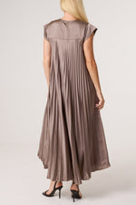 Pleated Satin Midi Dress