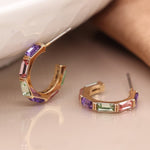 Golden and lilac mix crystal open hoop earrings