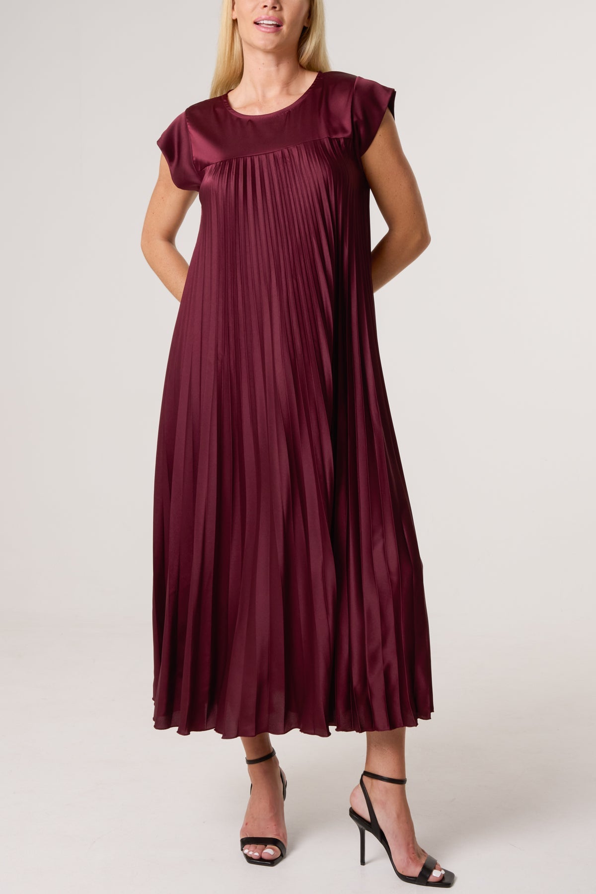 Pleated Satin Midi Dress
