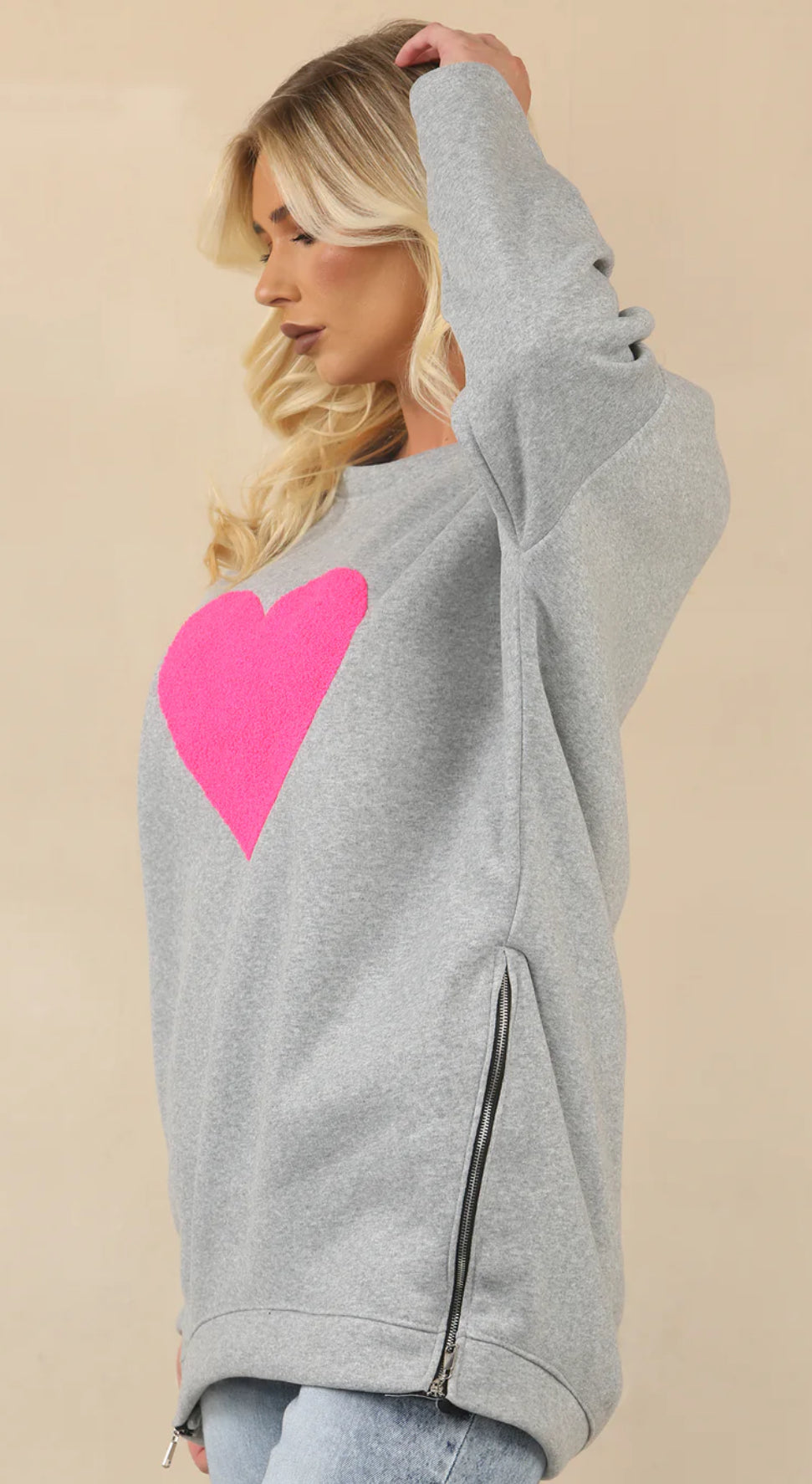 HEART ZIP DETAIL SWEAT SHIRT