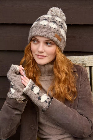Sheep (Merino) Roll Back Bobble Beanie Mushroom
