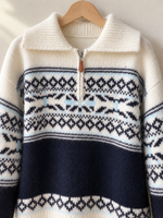 Nordic Zip Collar Jumper – Ivory & Navy