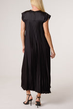 Pleated Satin Midi Dress