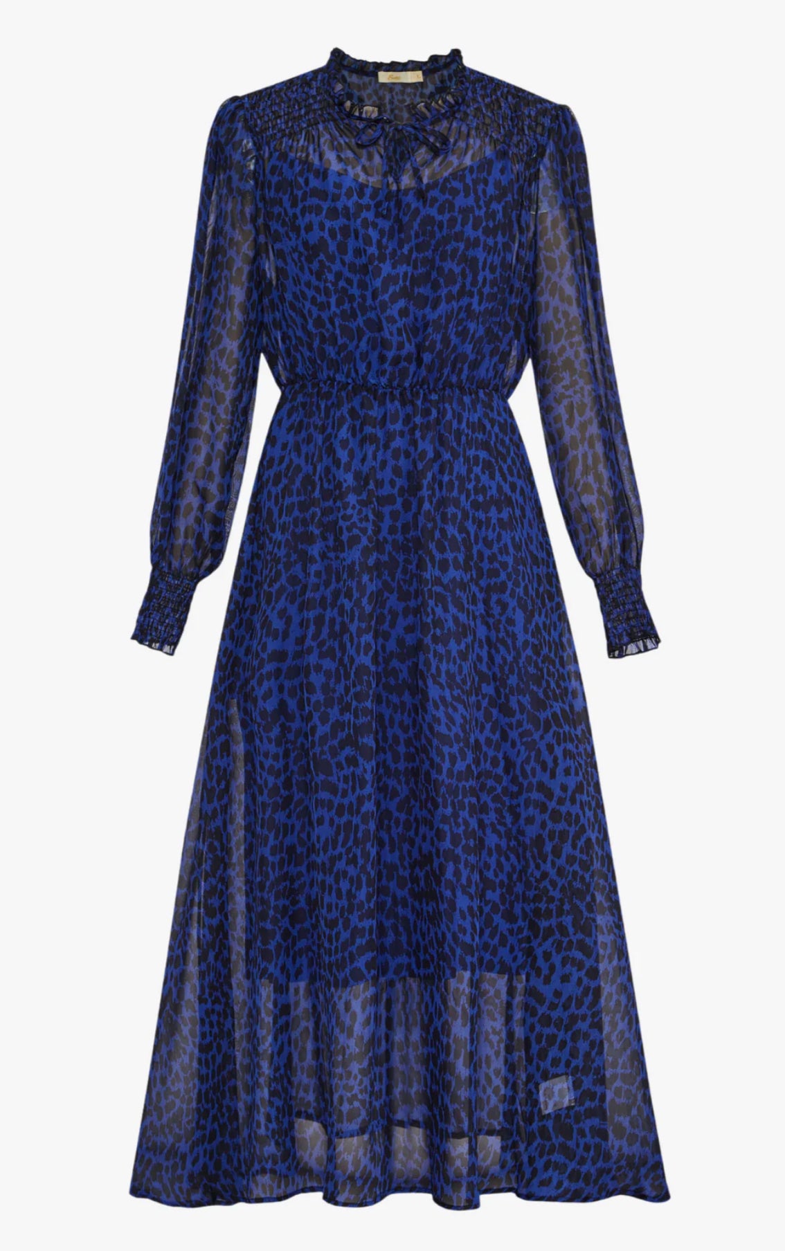 Blue Animal Spot Shirred Shoulder Midi Dress 12-14