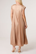 Pleated Satin Midi Dress