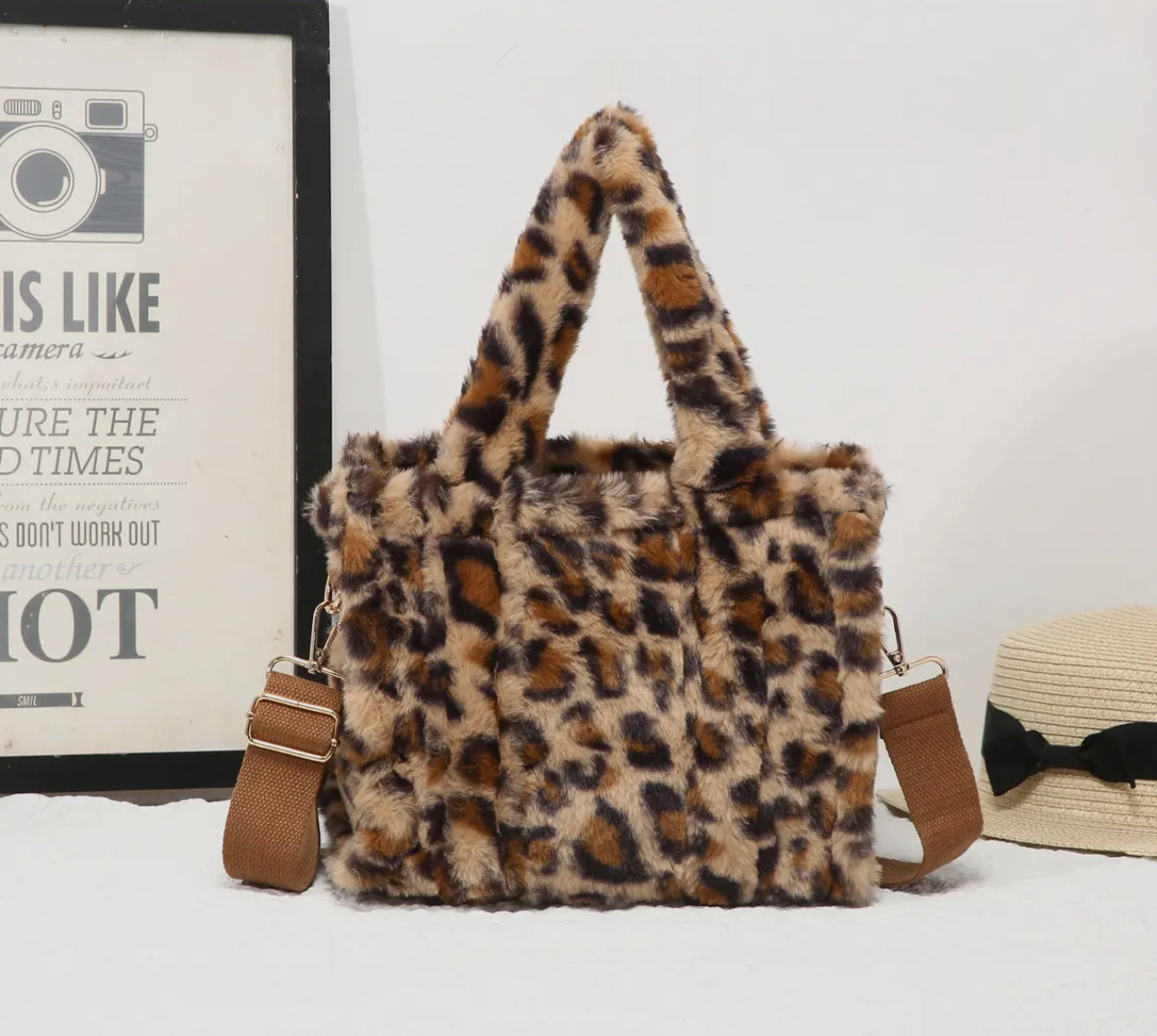 🐆 Leopard Print Faux Fur Tote Bag
