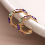 Golden and lilac mix crystal open hoop earrings