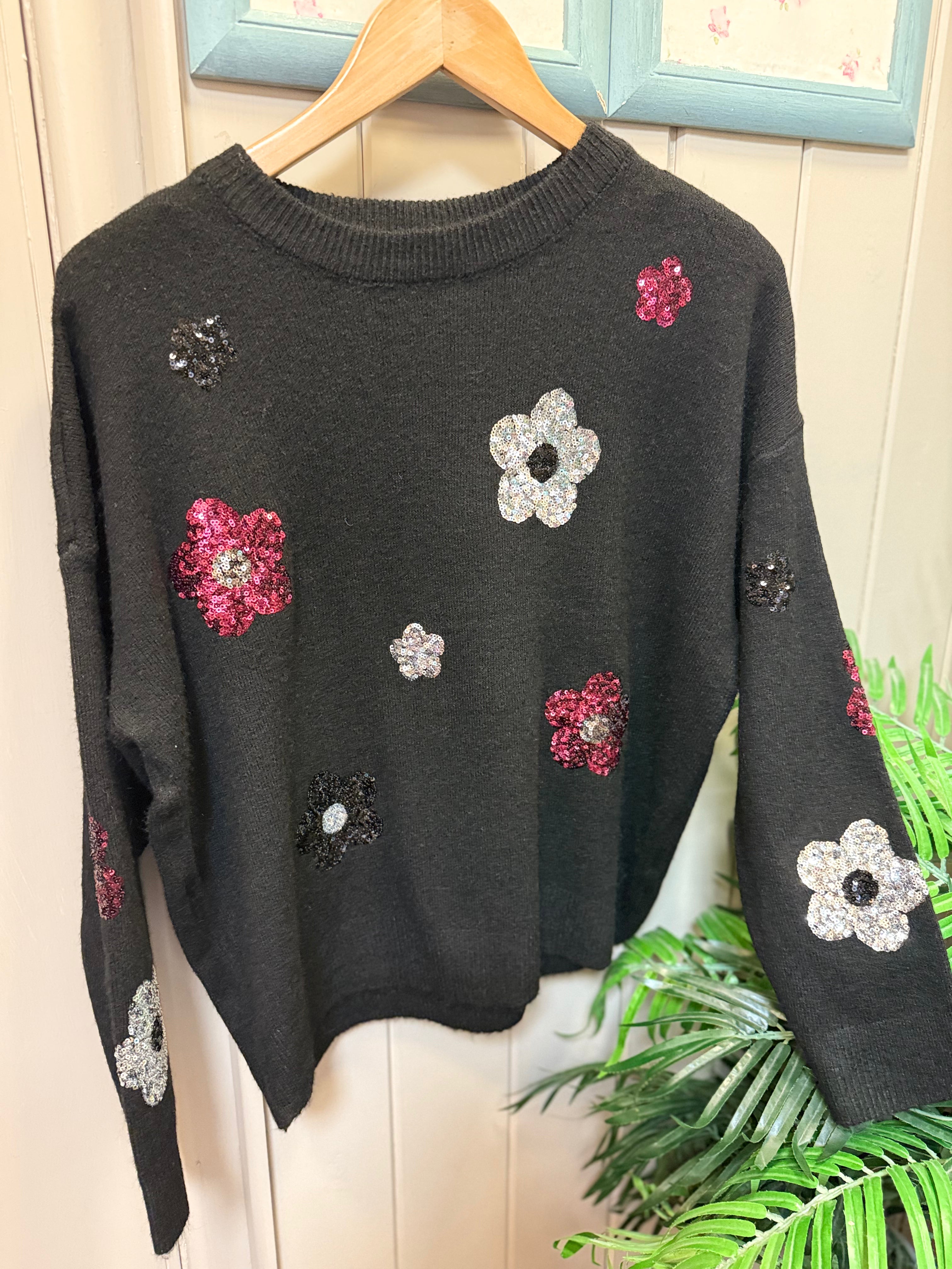 Sequin Flower Soft Knit Jumper