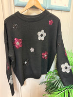 Sequin Flower Soft Knit Jumper