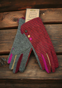 Red Buttoned Dogtooth Gloves GL254