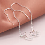 Silver plated crystal moon and star chain drop earrings 4019