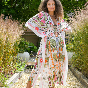 Ecru earthy mix folksy floral print kaftan