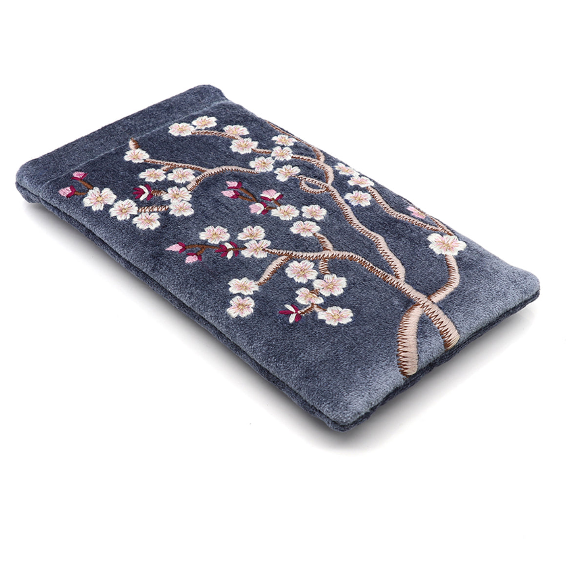 Blue velvet sakura embroidered glasses case