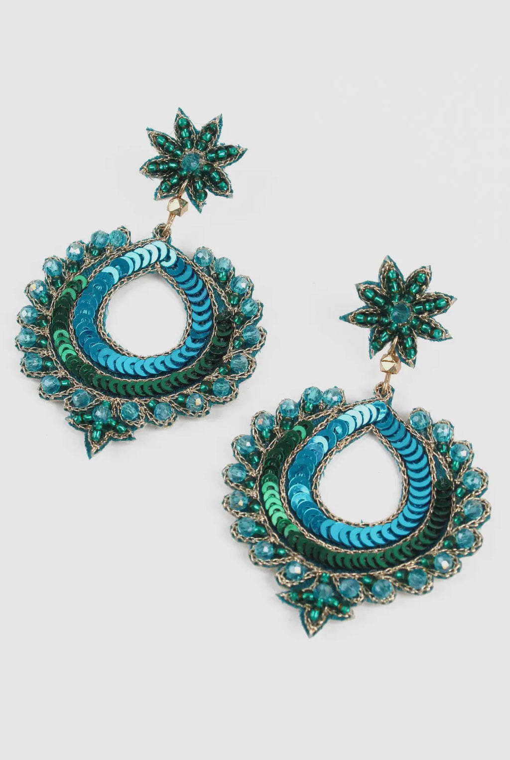 Blue Peacock Round Earrings