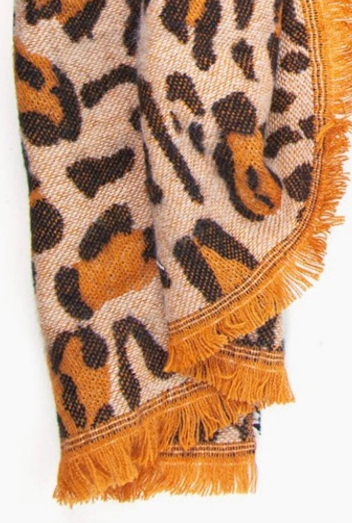 Natural Two Tone Animal Print Heavyweight Scarf with Fringe Edge 1452