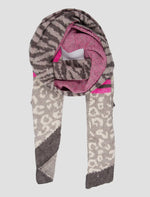 Mara Heavyweight Scarf -Grey/ Fuchsia, Tiger Leopard