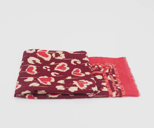 Percy Lightweight Scarf - Red, Leopard Border