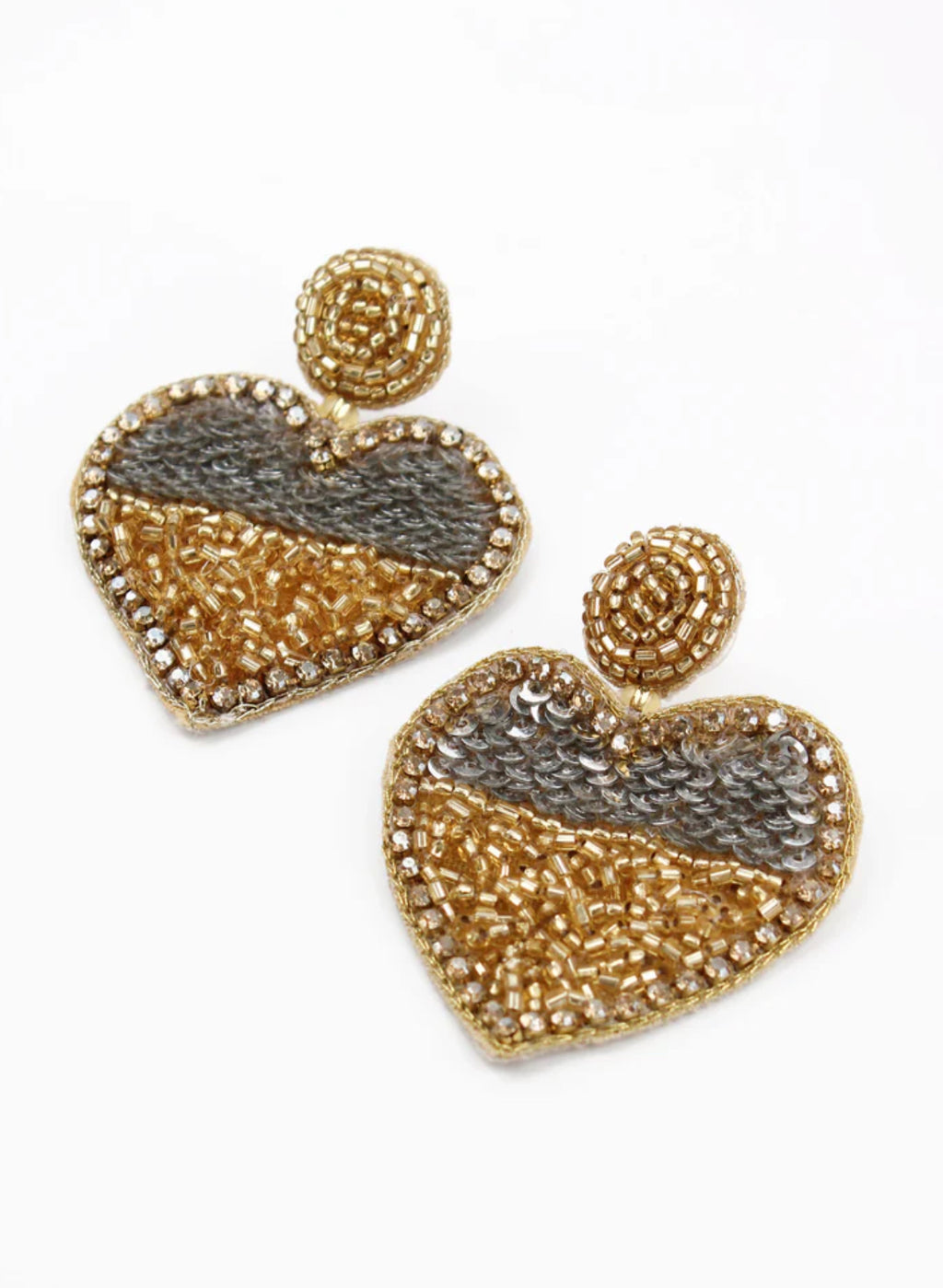 GOLD HEART BEADED HALF AND HALF EARRINGS