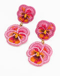 DOUBLE PINK PANSY BEADED FLOWER EARRINGS