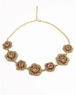 GOLDEN COLOR BEADED EMBROIDERY FLOWER NECKLACE