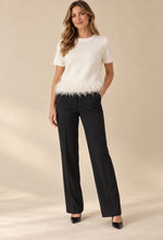 Fluffy Hem Short Sleeve Knit
