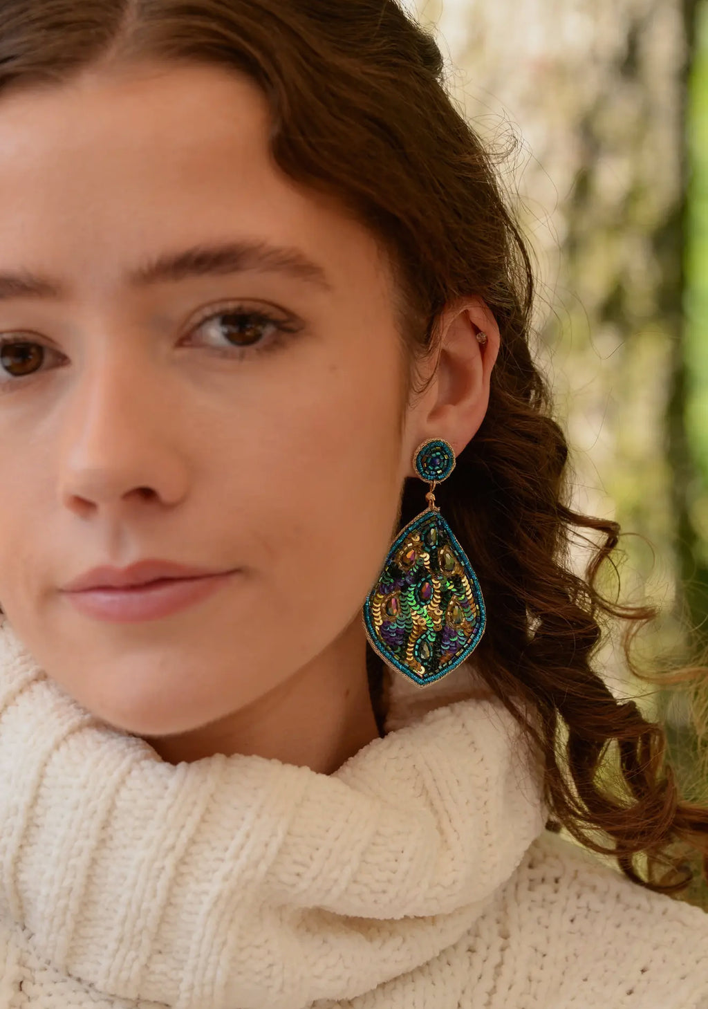 Blue Peacock Teardrop Earrings