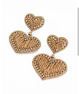 GLITZY GOLD HEART DROP EARRINGS