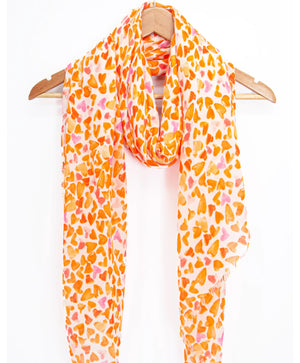 Sketched Love Heart Print Scarf in Orange