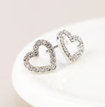 Silver plated crystal heart studs