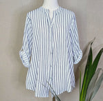 Button Down Pin Striped
Cotton Collarless Shirt