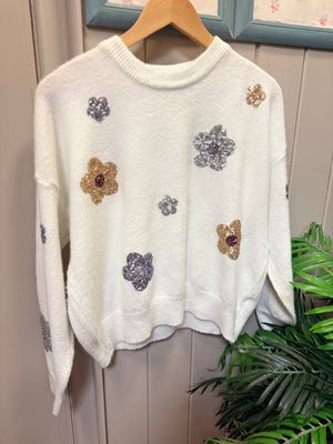Sequin Flower Soft Knit Jumper