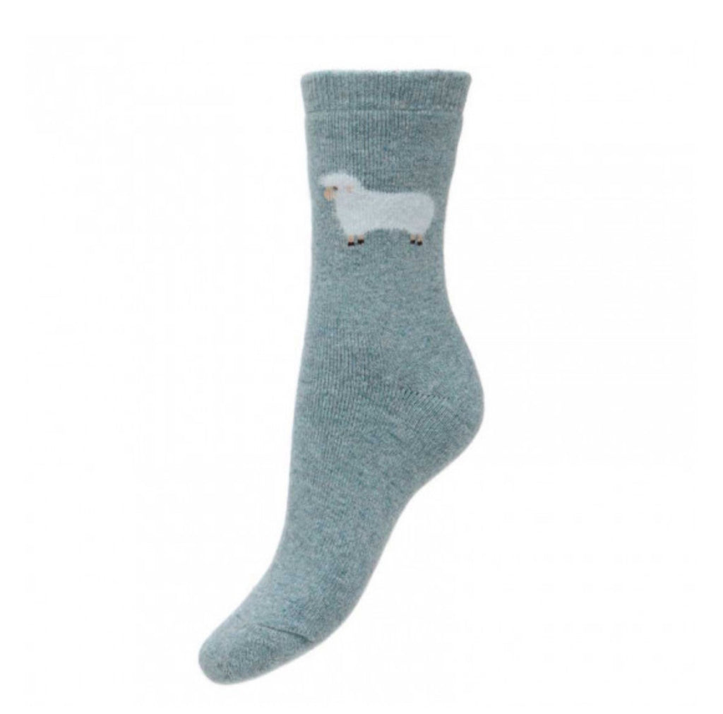Duck Egg Blue Wool Blend Socks with Fluffy Sheep WS488