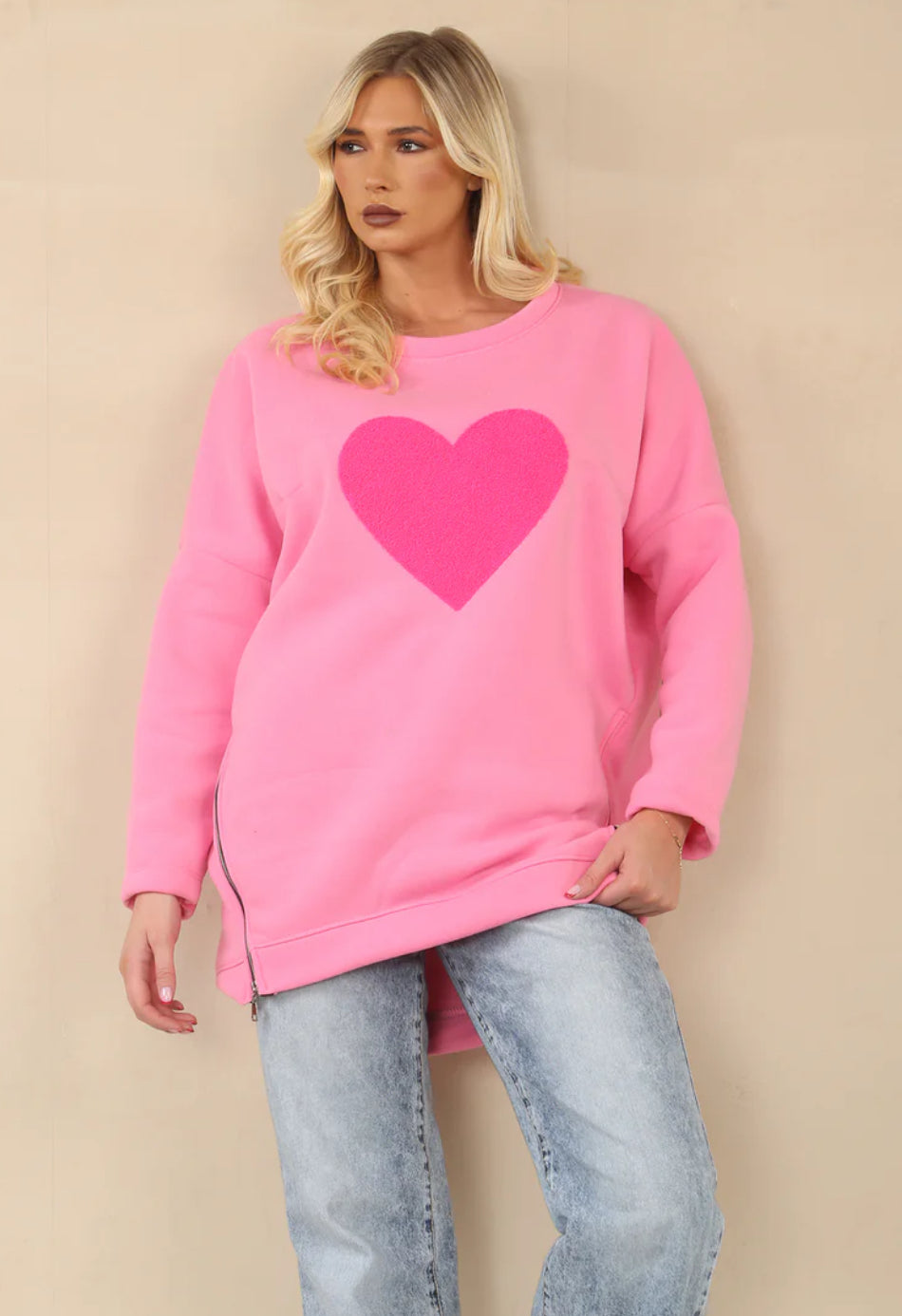 HEART ZIP DETAIL SWEAT SHIRT