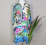 Satin Feel Palms, Eyes and Animal Fusion Print Half Button Down Dress with Pockets (M-L)