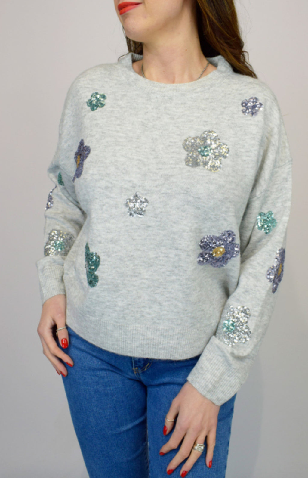 Sequin Flower Soft Knit Jumper