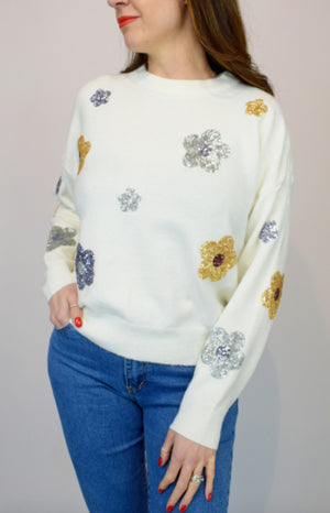 Sequin Flower Soft Knit Jumper