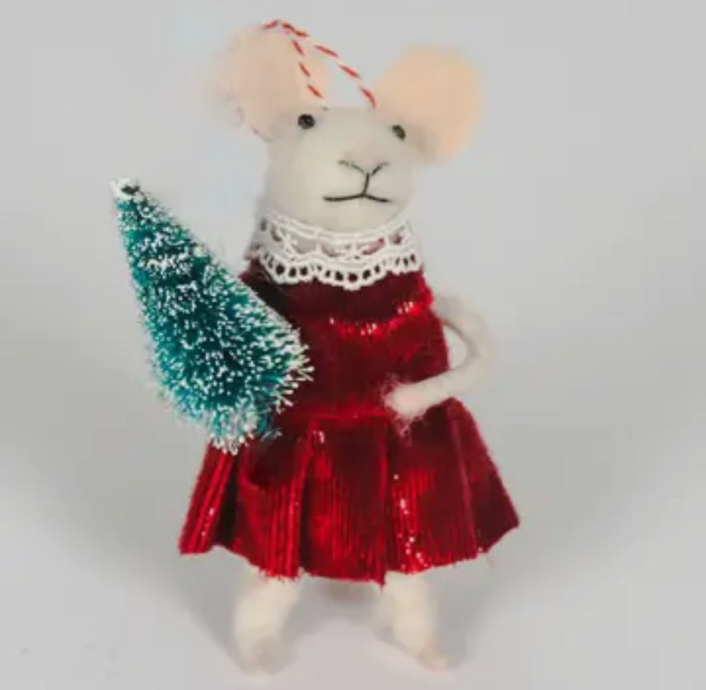 Felt Mouse in Satin Dress
Holding Tree