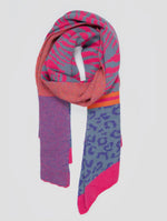 Mara Heavyweight Scarf - Blue/ Fuchsia, Tiger Leopard