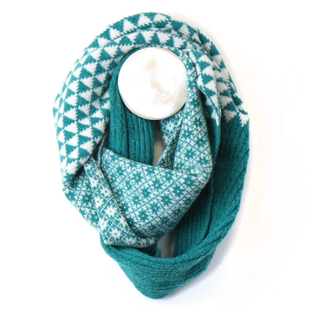 Teal and white mixed knit scandi snood 52767