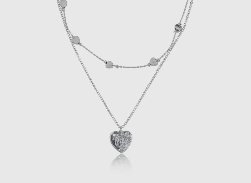 Hortense Two Layered Heart
Charm Necklace Silver