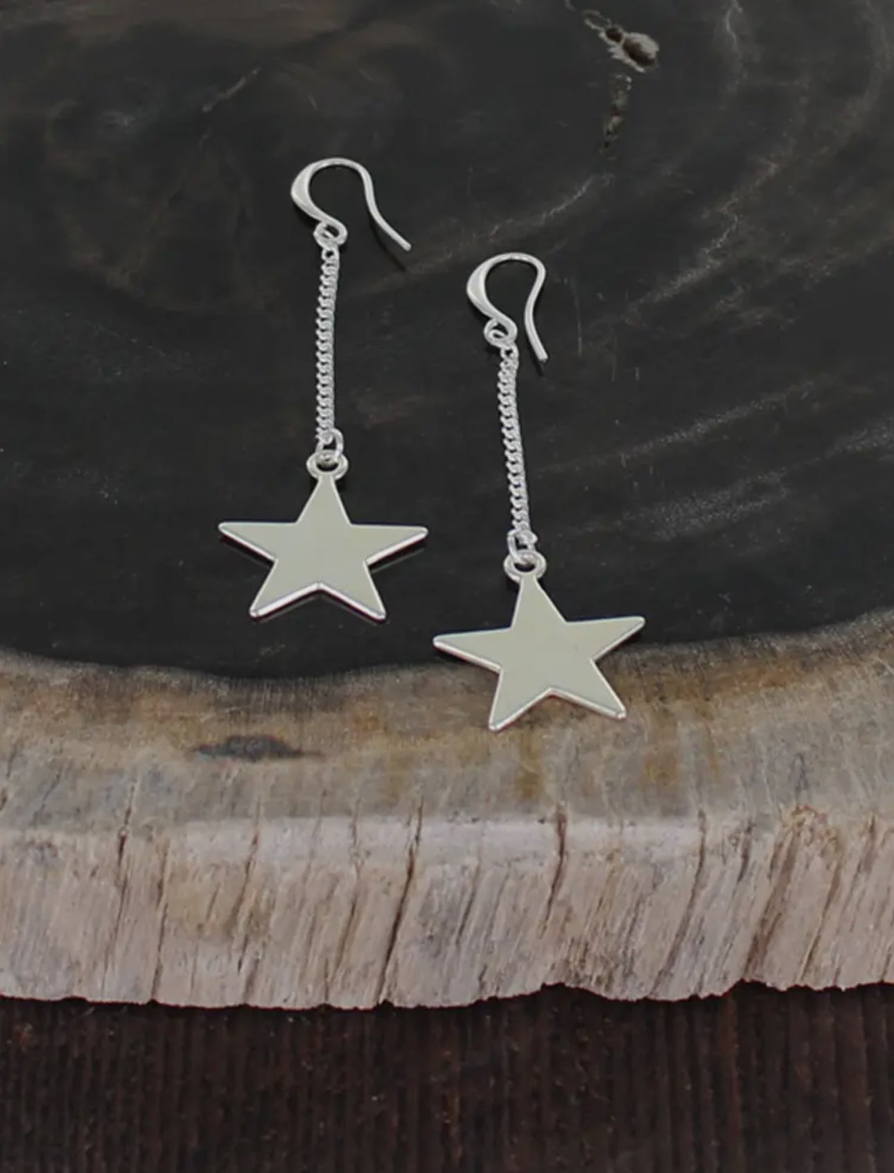 Drop Chain Star Earring Silver-Plate|