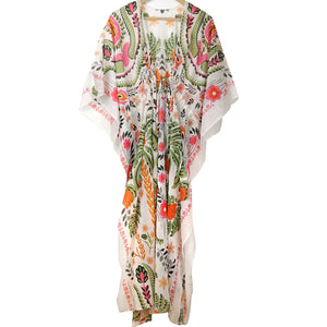 Ecru earthy mix folksy floral print kaftan