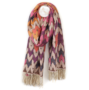 Reversible warm mix multi heart scarf with fringe