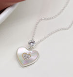 Silver plated and shell heart necklace with crystal detail 4145