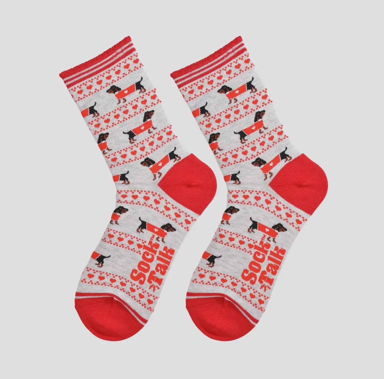 Women's Bamboo Socks - Grey/Red, Sausage Dog Fair Isle