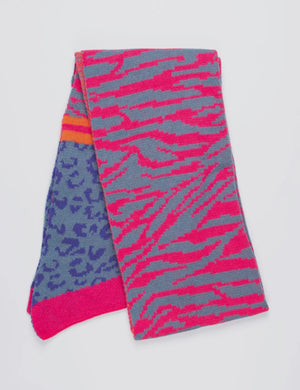 Mara Heavyweight Scarf - Blue/ Fuchsia, Tiger Leopard