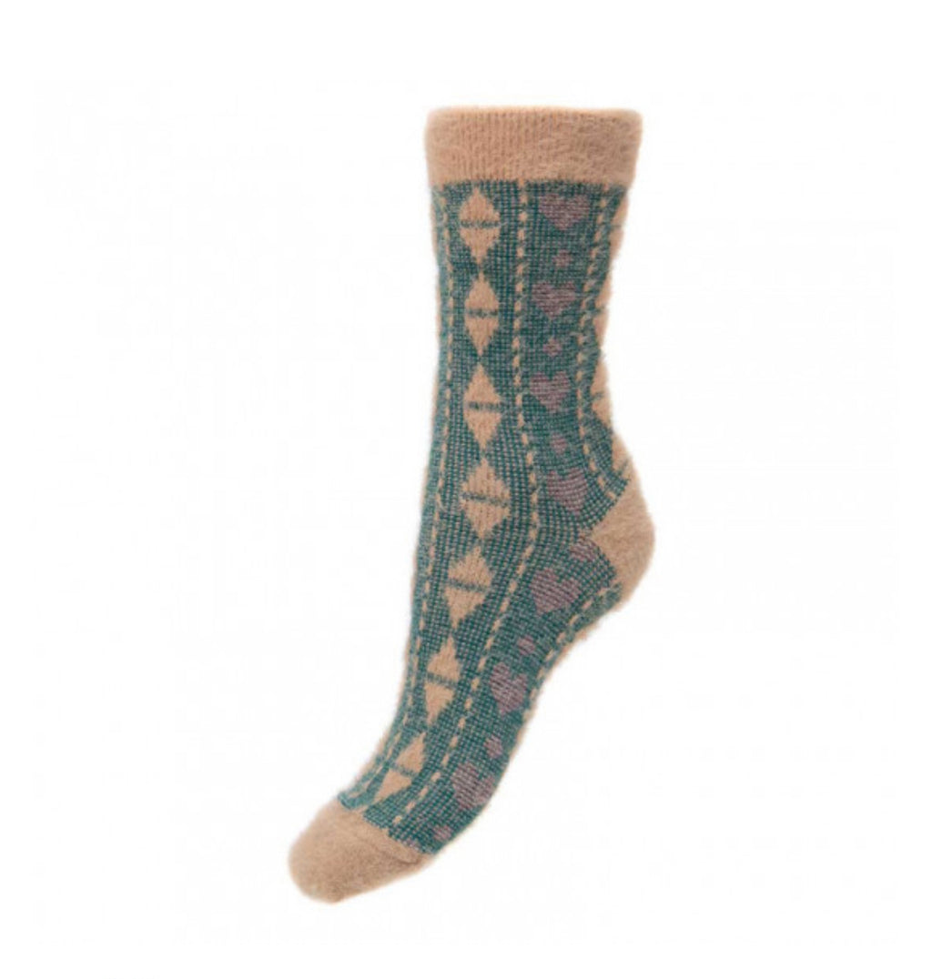Camel and Green Wool Blend Socks Ws416
