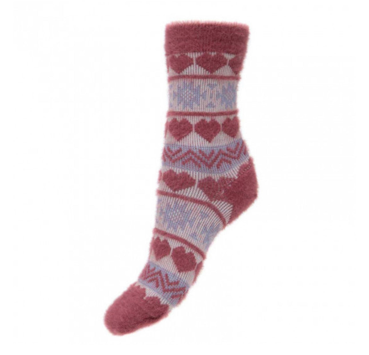 Pink Cream and Blue Wool Blend Socks with Hearts Ws422
