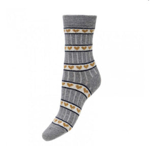 Grey Wool Bend Socks with Brown Hearts WS476