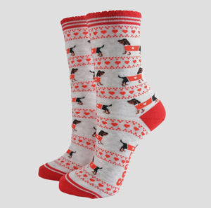 Women's Bamboo Socks - Grey/Red, Sausage Dog Fair Isle